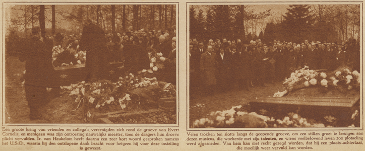 873803 Collage van 2 foto's betreffende de begrafenis van Evert Cornelis (1884-1931), organist en dirigent van het ...